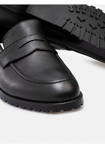 Ayakkabı Siyah Hakiki Floater Deri El Yapımı Kalın Tabanlı Erkek Penny Loafer Makosen fırsatları