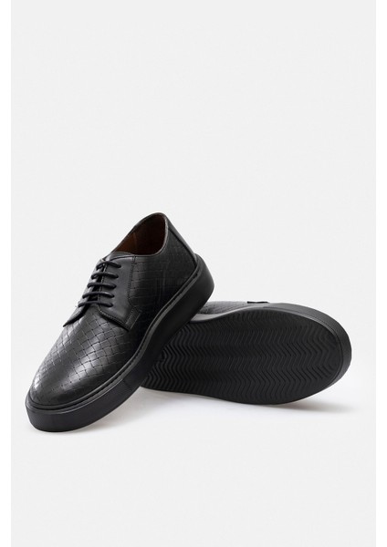 Ayakkabı Siyah Örgü Desenli Hakiki Deri El Yapımı Kalın Taban Casual Erkek Sneaker fiyatları