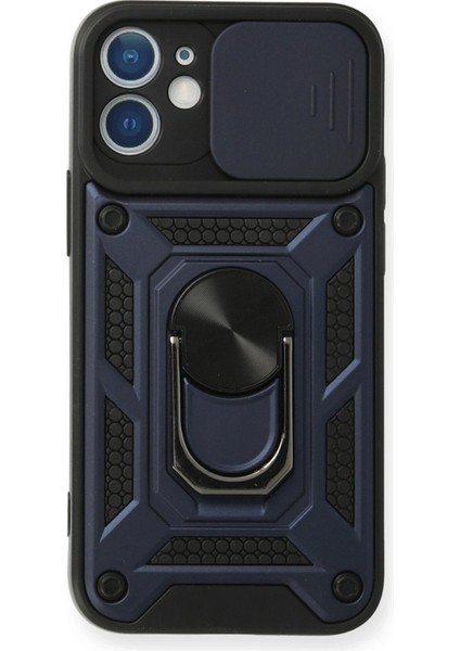 MYT09 iPhone 12 Mini Kılıf Pars Lens Yüzüklü Silikon - Lacivert