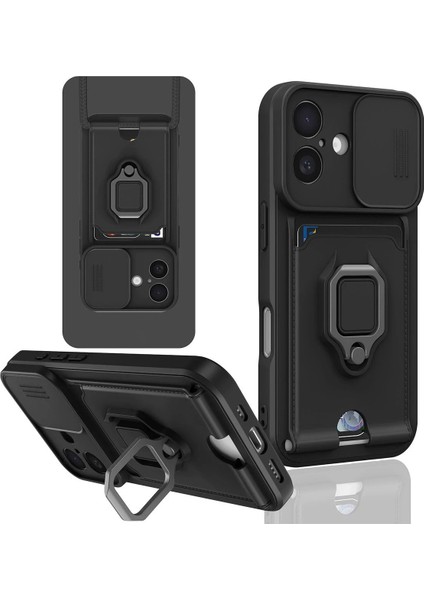 MYT09 iPhone 16 Kılıf Zuma Kartvizitli Yüzüklü Silikon - Siyah