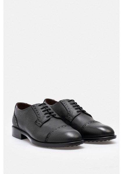 Ayakkabı Siyah Hakiki Floater Deri El Yapımı Brogue (Delikli) Konfor Tabanlı Erkek Ayakkabı