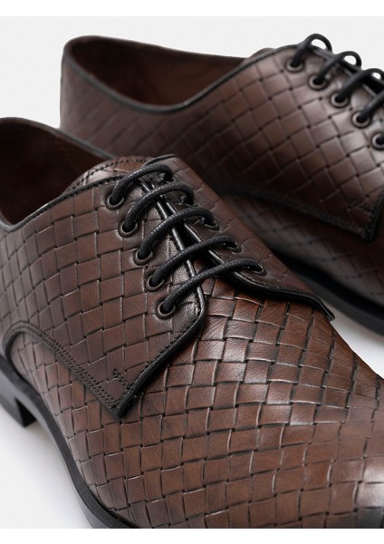 Ayakkabı Kahverengi Örgü Hasır Desenli Hakiki Deri El Yapımı Klasik Erkek Ayakkabı fırsatları