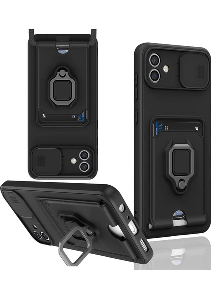 MYT09 Samsung Galaxy A05 Kılıf Zuma Kartvizitli Yüzüklü Silikon - Siyah