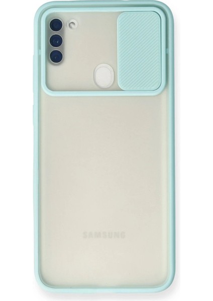 MYT09 Samsung Galaxy A11 Kılıf Palm Buzlu Kamera Sürgülü Silikon - Turkuaz