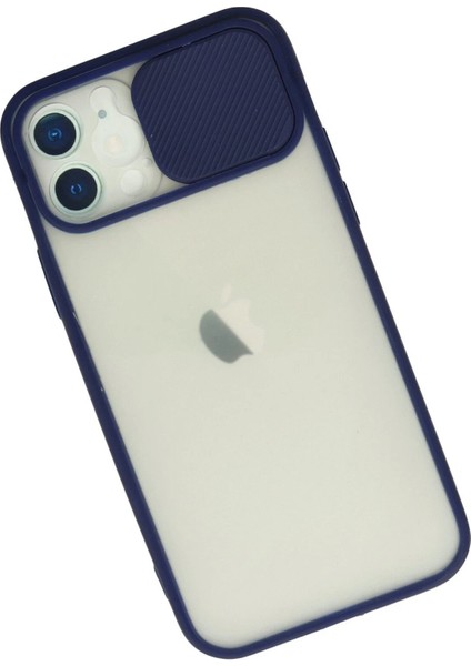 MYT09 iPhone 12 Kılıf Palm Buzlu Kamera Sürgülü Silikon - Lacivert modelleri