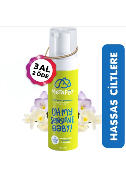 Yavru ve Hassas Ciltli Kediler Için Kuru Şampuan, Doğal Tüy Bakım Ürünü, Durulanmayan Susuz Köpük Yıkama