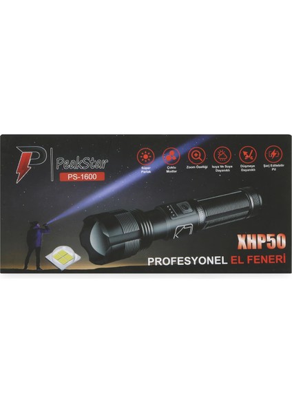 PS-1600 Süper Parlak LED Zoomlu 5 Mod Su Geçirmez Profesyonel Kamp Bekçi Avcı Feneri fiyatları