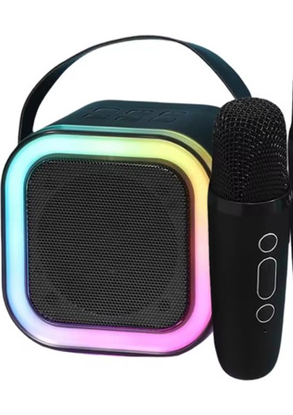Karaoke Kablosuz Hoparlör Mikrofonlu Rgb Işıklı Bluetooth Speaker Tf Kart/usb Siyah