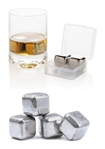 4'lü Çelik Metal Kaplama Viski Taşı Soğutma Buz Küpü