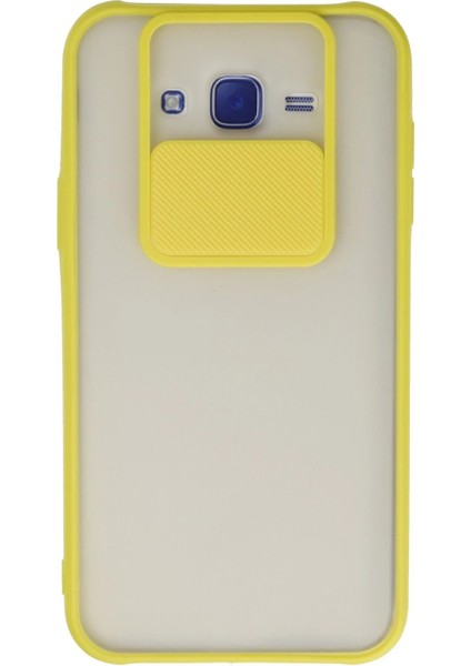 MYT09 Samsung Galaxy J7 Kılıf Palm Buzlu Kamera Sürgülü Silikon - Sarı