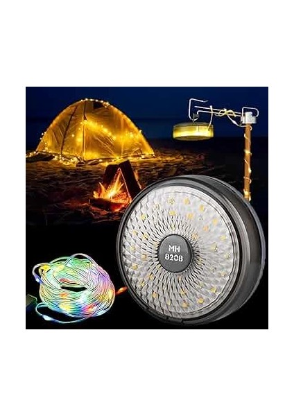 Şarjlı 10 Metre Ledli Şarj Göstergeli 8 Işık Modlu Hareketli ve Flaşör Modlu Kamp Lambası LED Işık