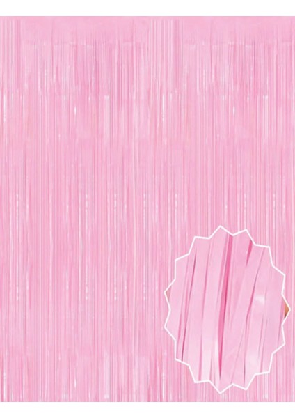 Soft Pembe Püsküllü Kapı Perdesi - Parti, Baby Shower, Cinsiyet Partisi 1x2 M