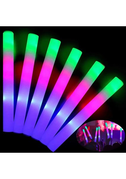 LED Işıklı 3 Modlu Kauçuk Işıklı Sünger Parti Çubuk Sopa - 46 cm (6’lı Paket) fırsatları