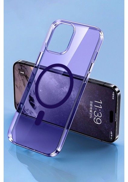 MYT09 iPhone 14 Pro Max Kılıf Tron Şeffaf Magsafe Kapak - Derin Mor modelleri