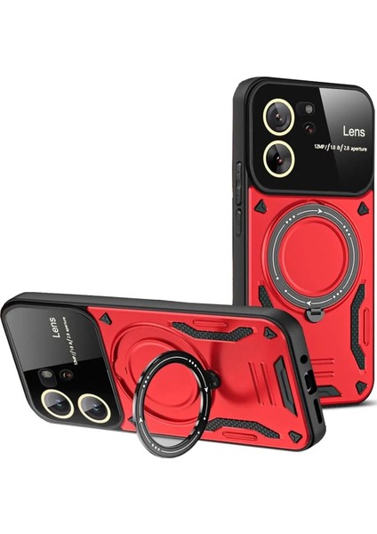MYT09 Xiaomi Mi 13T Pro Kılıf Joy Lens Standlı Kapak - Kırmızı
