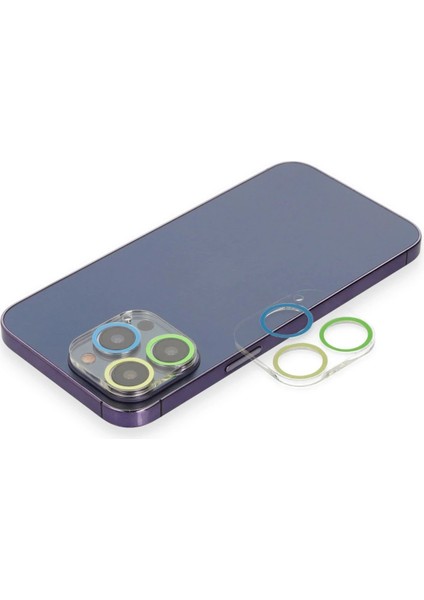 MYT09 iPhone 13 Pro Max Renkli Kamera Lens Koruma Cam - Yeşil-Sarı