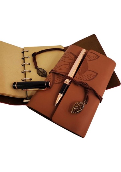 Özel Ahşap Kutulu Taba Deri Defter ve Bakır Roller Kalem Set fiyatları