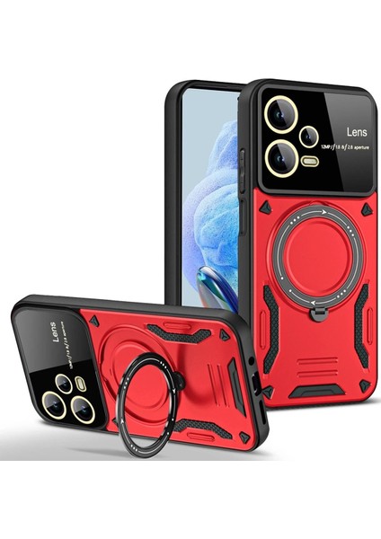 MYT09 Xiaomi Redmi Note 12 Pro 5g Kılıf Joy Lens Standlı Kapak - Kırmızı