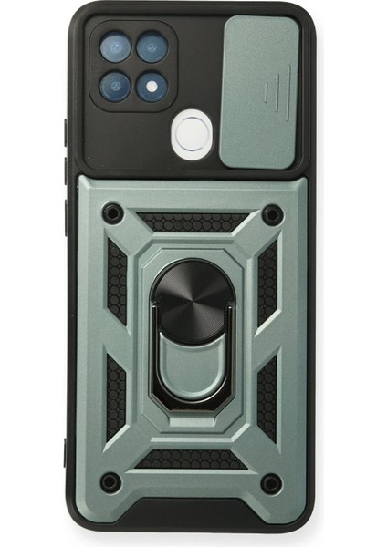 MYT09 Oppo A15 Kılıf Pars Lens Yüzüklü Silikon - Yeşil