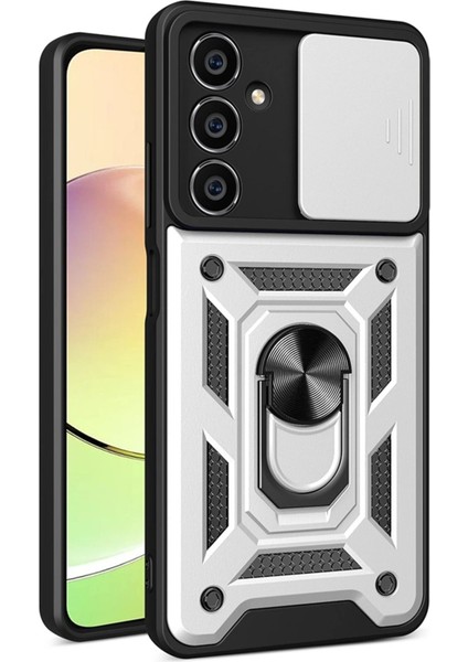 MYT09 Samsung Galaxy A15 4g Kılıf Pars Lens Yüzüklü Silikon - Gümüş