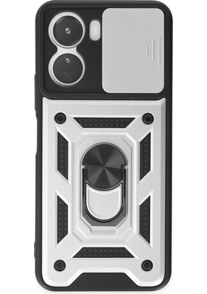 MYT09 Vivo Y16 Kılıf Pars Lens Yüzüklü Silikon - Gümüş