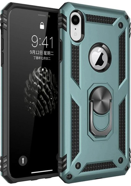 MYT09 iPhone Xr Kılıf Sofya Yüzüklü Silikon Kapak - Yeşil