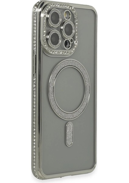 MYT09 iPhone 15 Pro Kılıf Joke Simli Magneticsafe Kılıf - Gri