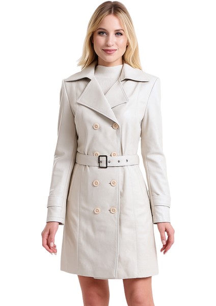 Nicole Hakiki Deri Kadın Ekru Trençkot fiyatları