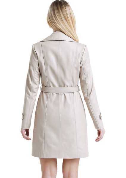 Nicole Hakiki Deri Kadın Ekru Trençkot fırsatları