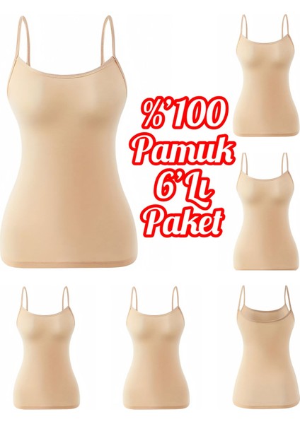 6'lı Ekonomik Paket %100 Pamuk Ribana Ip Askılı Kadın Atlet OZT510