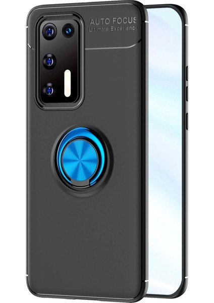 MYT09 Huawei P40 Kılıf Range Yüzüklü Silikon - Siyah-Mavi