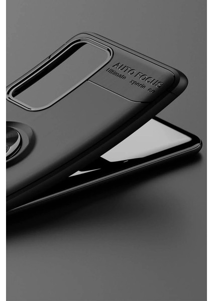 MYT09 Huawei P40 Kılıf Range Yüzüklü Silikon - Siyah-Mavi fırsatları