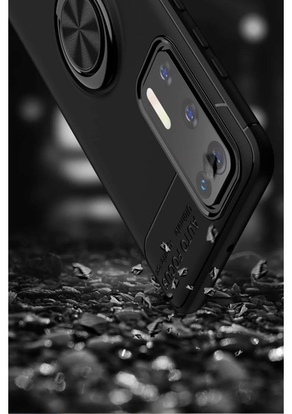 MYT09 Huawei P40 Kılıf Range Yüzüklü Silikon - Siyah-Mavi indirimleri