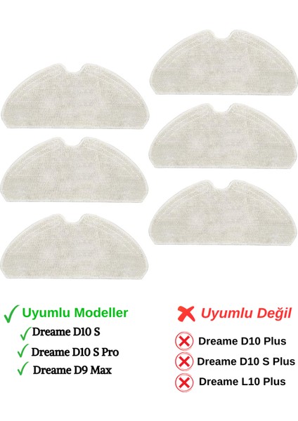 Dreame Bot D10S,D10S Pro Uyumlu Mop Paspas Yedek Seti-6 Adet