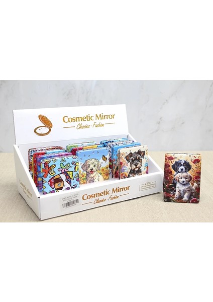 Sevimli Köpek Tasarımıyla Taş Işlemeli Ince El Aynası Dikdörtgen ALK4576