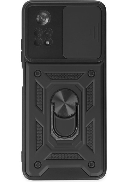 MYT09 Xiaomi Poco X4 Pro 5g Kılıf Pars Lens Yüzüklü Silikon - Siyah