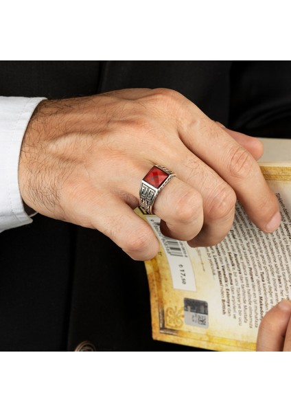 Faset Kesim Kırmızı Zirkon Taşlı 925 Ayar Gümüş Erkek Yüzük modelleri