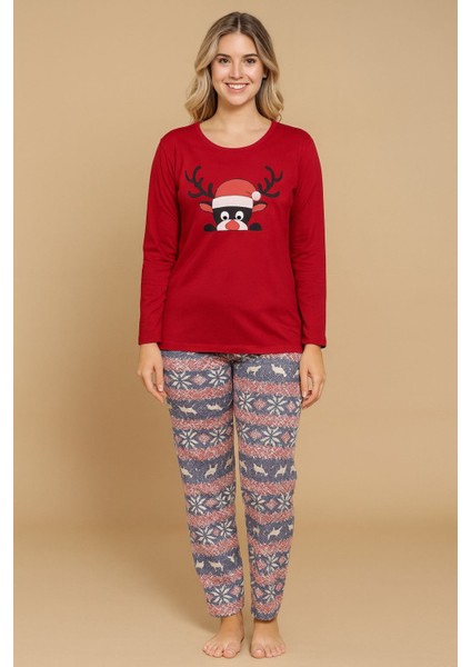 Kadın Kışlık Penye Pijama Takımı – Noel Desenli Uzun Kollu Üst + Desenli Alt – Yumuşak Kumaş modelleri