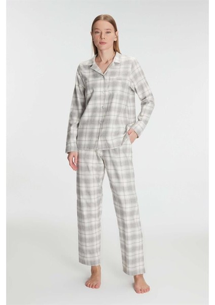 Anıl Kare Desenli Pamuklu Gömlek Pijama Takımı AX21800