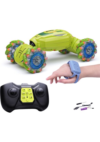 Oyuncak 2.4 Ghz Bilekten ve Uzaktan Kumandalı Işıklı 4x4 Çift Kumandalı Akrobat Araba Drift Car Bilekten Kontrol Kumandası ve Uzaktan Kumandalı