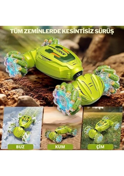 Oyuncak 2.4 Ghz Bilekten ve Uzaktan Kumandalı Işıklı 4x4 Çift Kumandalı Akrobat Araba Drift Car Bilekten Kontrol Kumandası ve Uzaktan Kumandalı