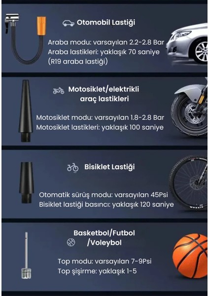 Airgo Taşınabilir Şarjlı Araba Hava Kompresörü Powerbank LED Işıklı Araç Lastik Top Şişirme Pompası