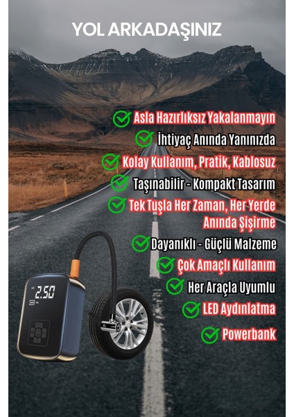 Airgo Taşınabilir Şarjlı Araba Hava Kompresörü Powerbank LED Işıklı Araç Lastik Top Şişirme Pompası indirimleri