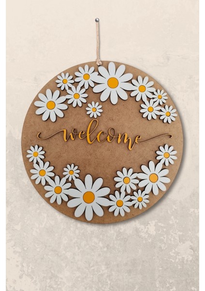 Dekoratif Welcome Yazılı Papatya Motifli Kapı ve Duvar Süsü