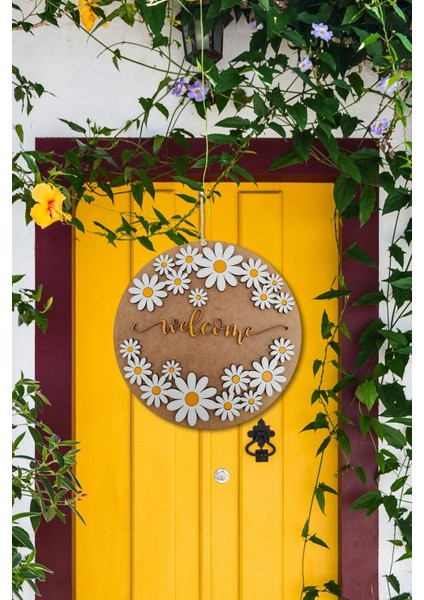 Dekoratif Welcome Yazılı Papatya Motifli Kapı ve Duvar Süsü fiyatları