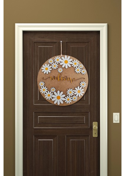 Dekoratif Welcome Yazılı Papatya Motifli Kapı ve Duvar Süsü fırsatları