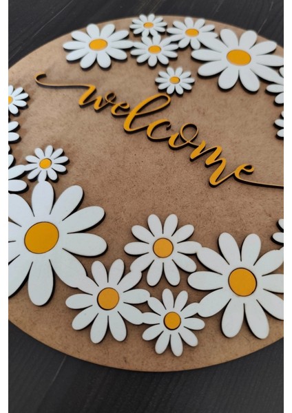 Dekoratif Welcome Yazılı Papatya Motifli Kapı ve Duvar Süsü indirimleri