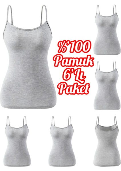 6'lı Ekonomik Paket %100 Pamuk Ribana Ip Askılı Kadın Atlet OZT510