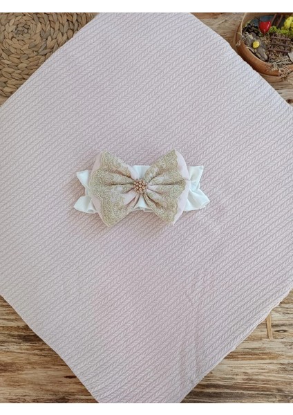 Yenidoğan Kuzulu Taç Nakış Güpürlü Fiyonklu Duvaklı Prizma Taş Unisex Kundak Bebek Battaniyesi Pembe indirimleri