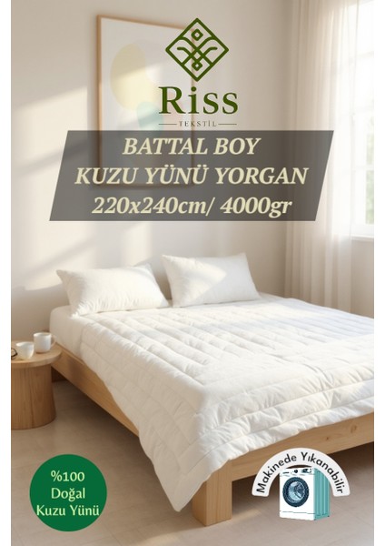 %100 Doğal Battal Boy Kuzu Yünü Yorgan - 220X240/4 kg